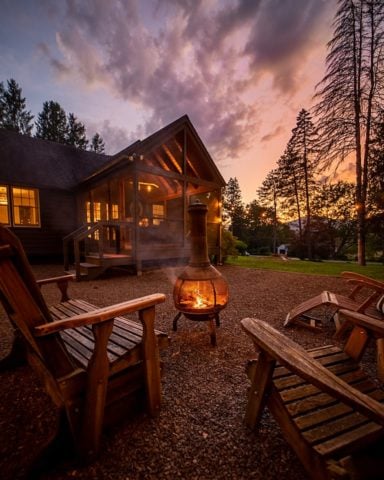 Rustic Catskills Retreat — Fire pit and garden