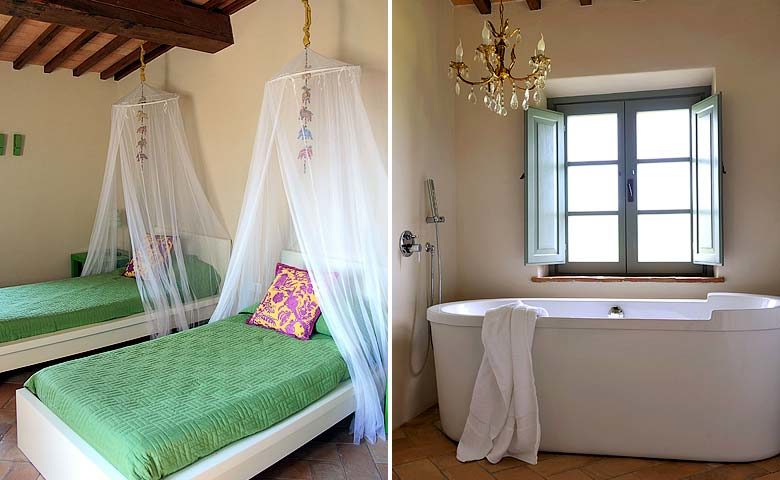 Podere Palazzo — Bedroom and bathroom